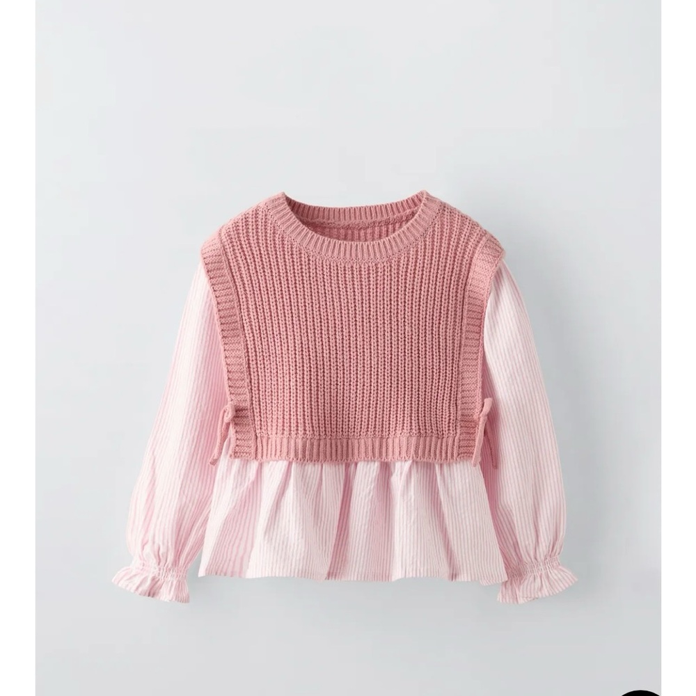 Zara Pink Layered Knit Kids Sweater